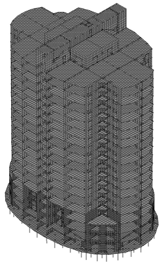 конечноэлементная модель 19-ти этажного здания